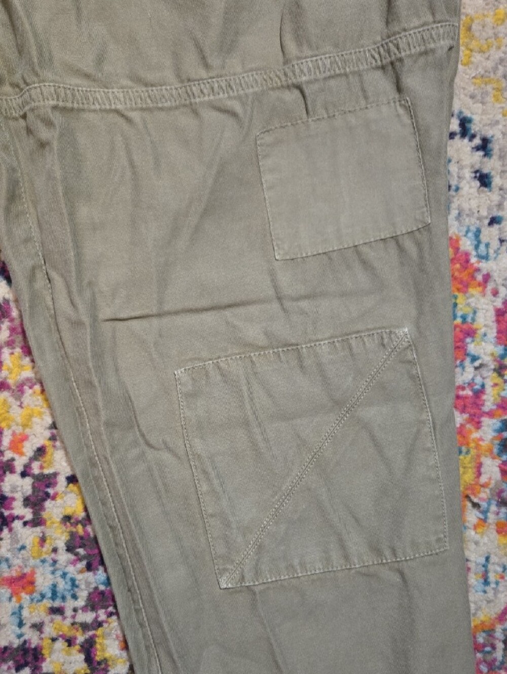 Zara Linen Blend Patchwork Cargo Pants Olive Green Size 6 - Picture 2 of 5